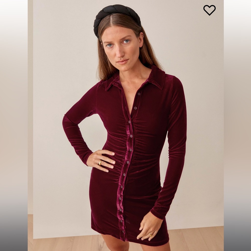 Reformation Isa Velvet Dress Plum - Size XS